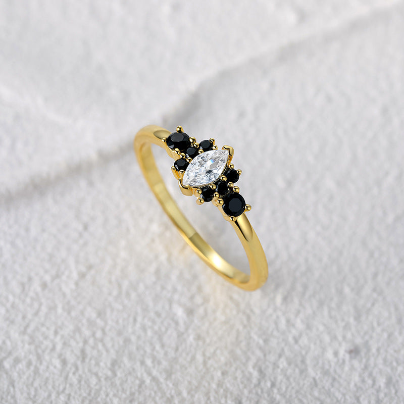 S925 pure silver black stone stackable ring