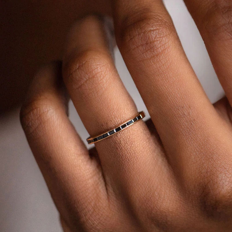 S925 pure silver black stone stackable ring