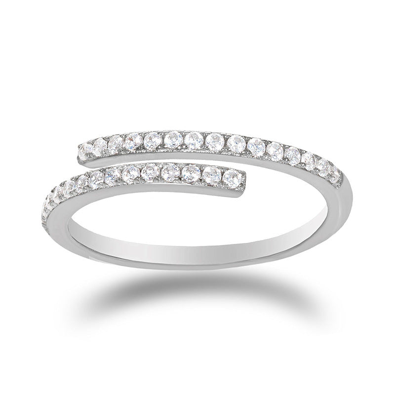 S925 sterling silver single row diamond inlaid open ring versatile zircon ring for women