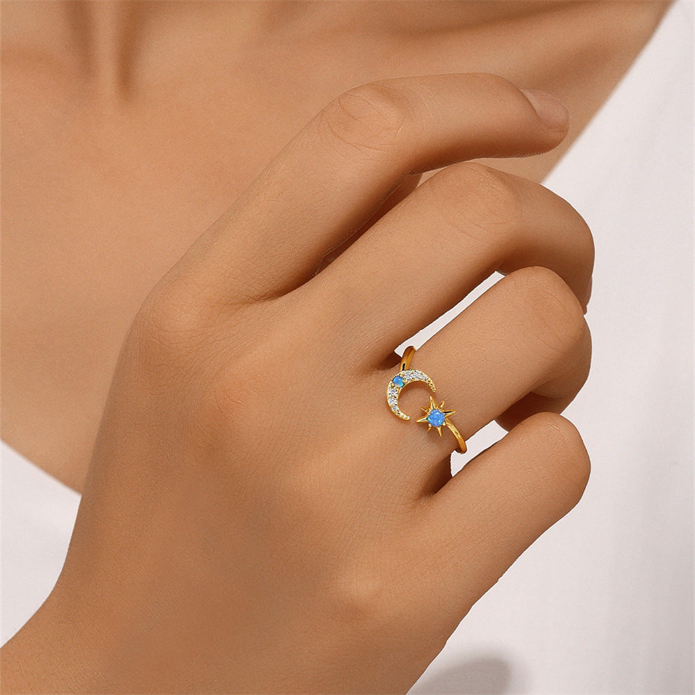 S925 sterling silver opal inlaid open ring versatile zircon ring for women