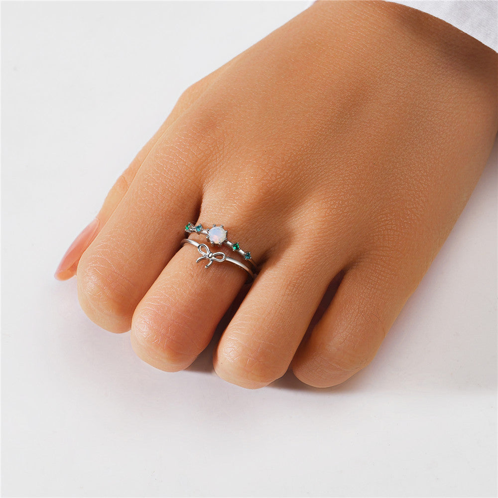 S925 sterling silver diamond ring with heart-shaped petal opening stackable ring for women