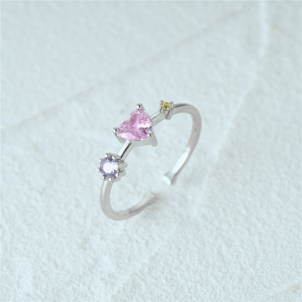 S925 sterling silver diamond ring with heart-shaped petal opening stackable ring for women