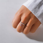 S925 sterling silver diamond ring with heart-shaped petal opening stackable ring for women