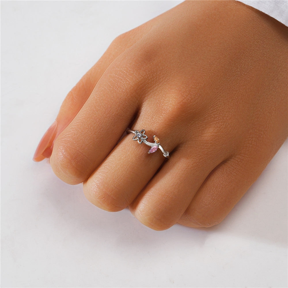 S925 sterling silver diamond ring with heart-shaped petal opening stackable ring for women