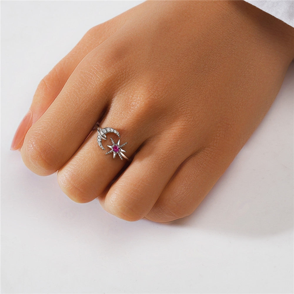 S925 sterling silver diamond ring with heart-shaped petal opening stackable ring for women