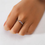 S925 sterling silver diamond ring with heart-shaped petal opening stackable ring for women