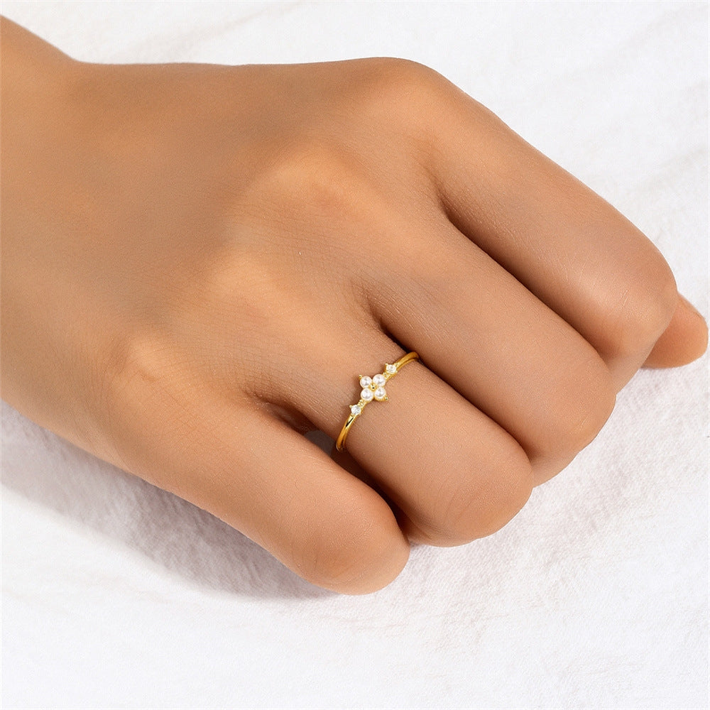 S925 sterling silver exquisite pearl ring