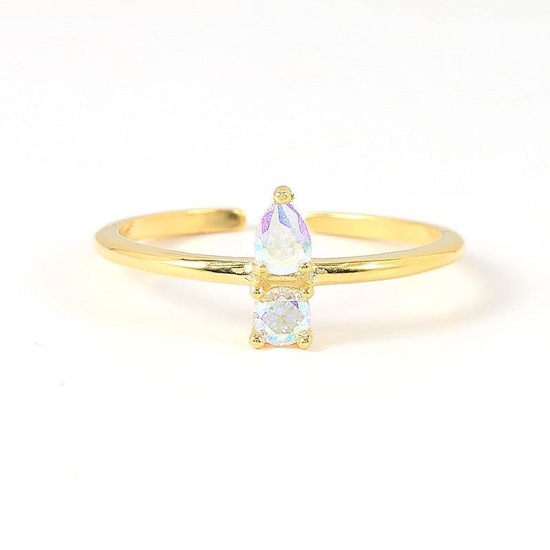 S925 Solid Silver Geometric Moon Compact Diamond Sparkling Open Ring - MOWTE