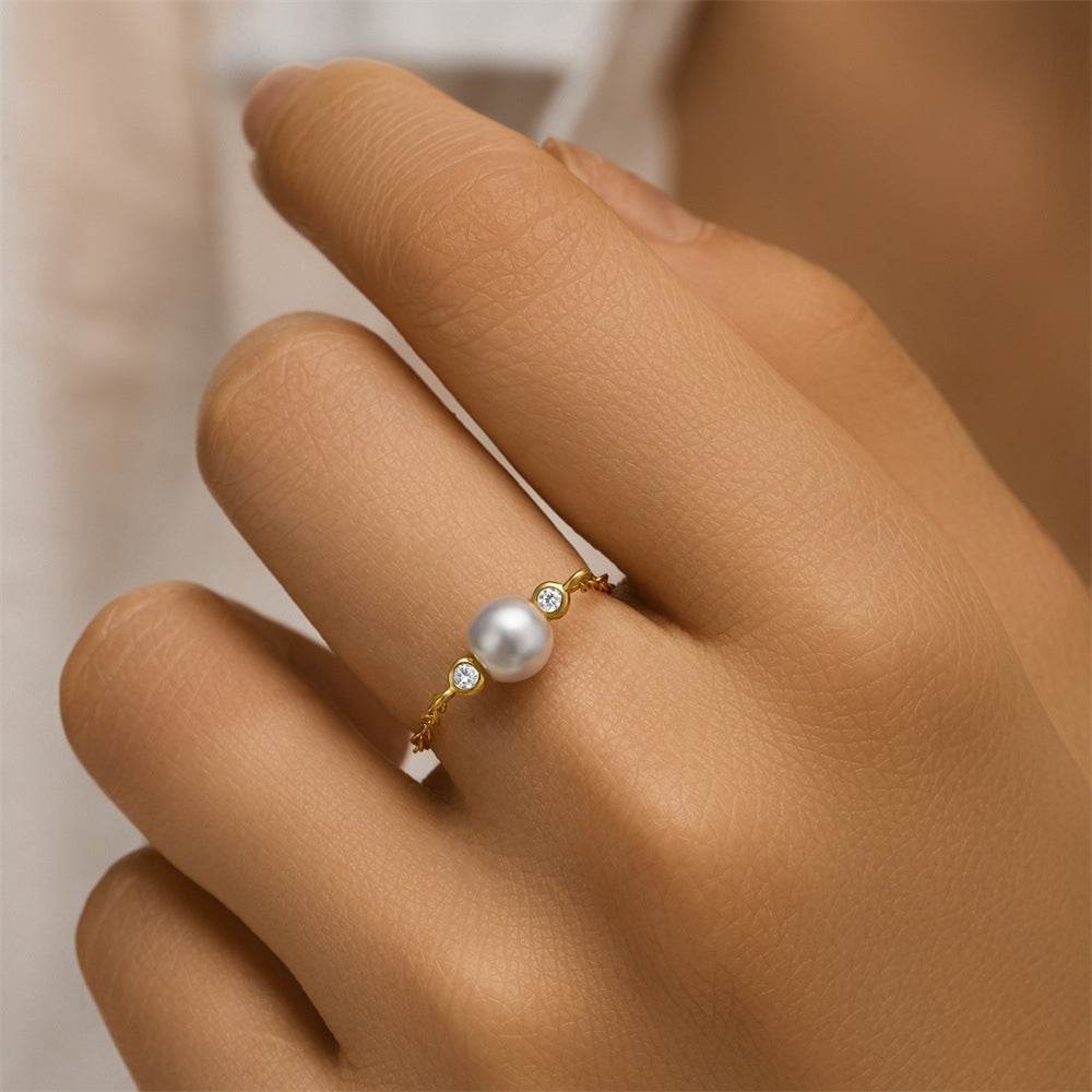 S925 pure silver luxury pearl adjustable finger ring