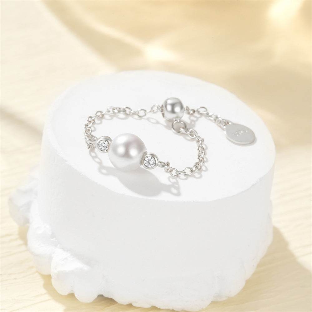 S925 pure silver luxury pearl adjustable finger ring