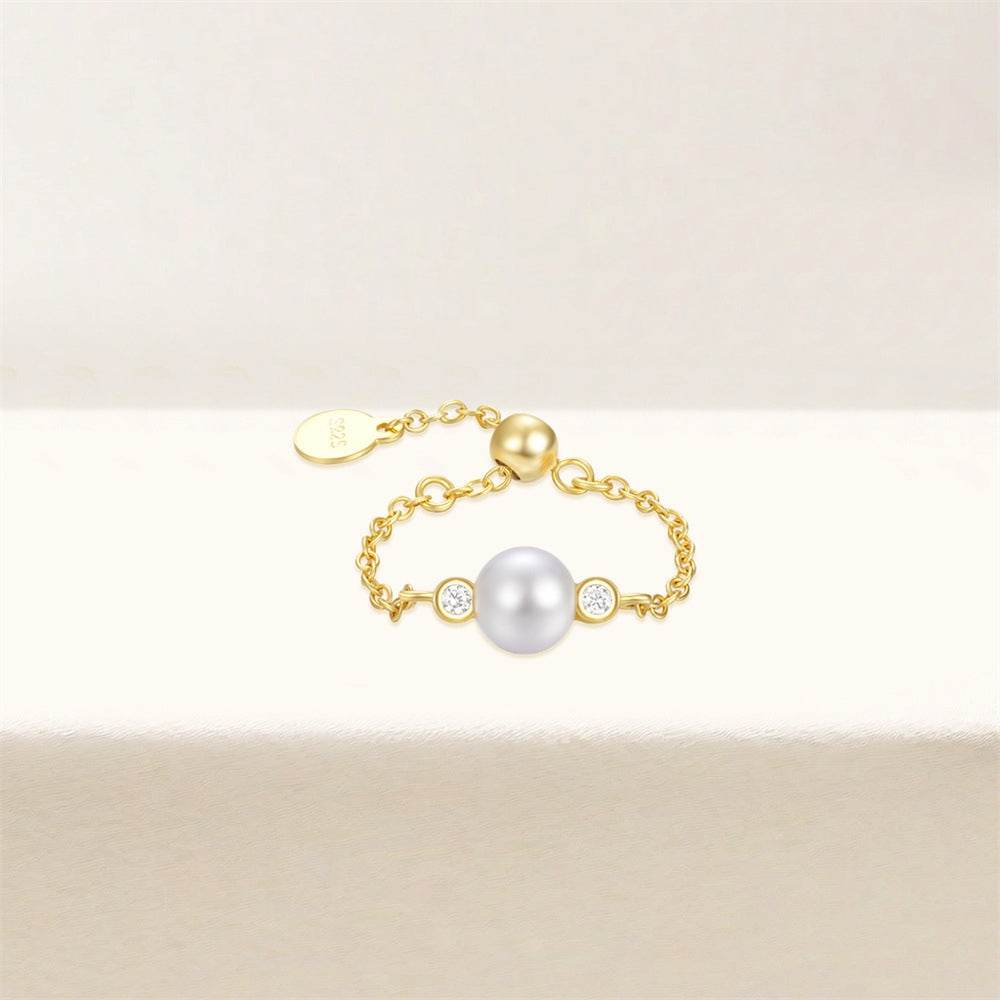 S925 pure silver luxury pearl adjustable finger ring
