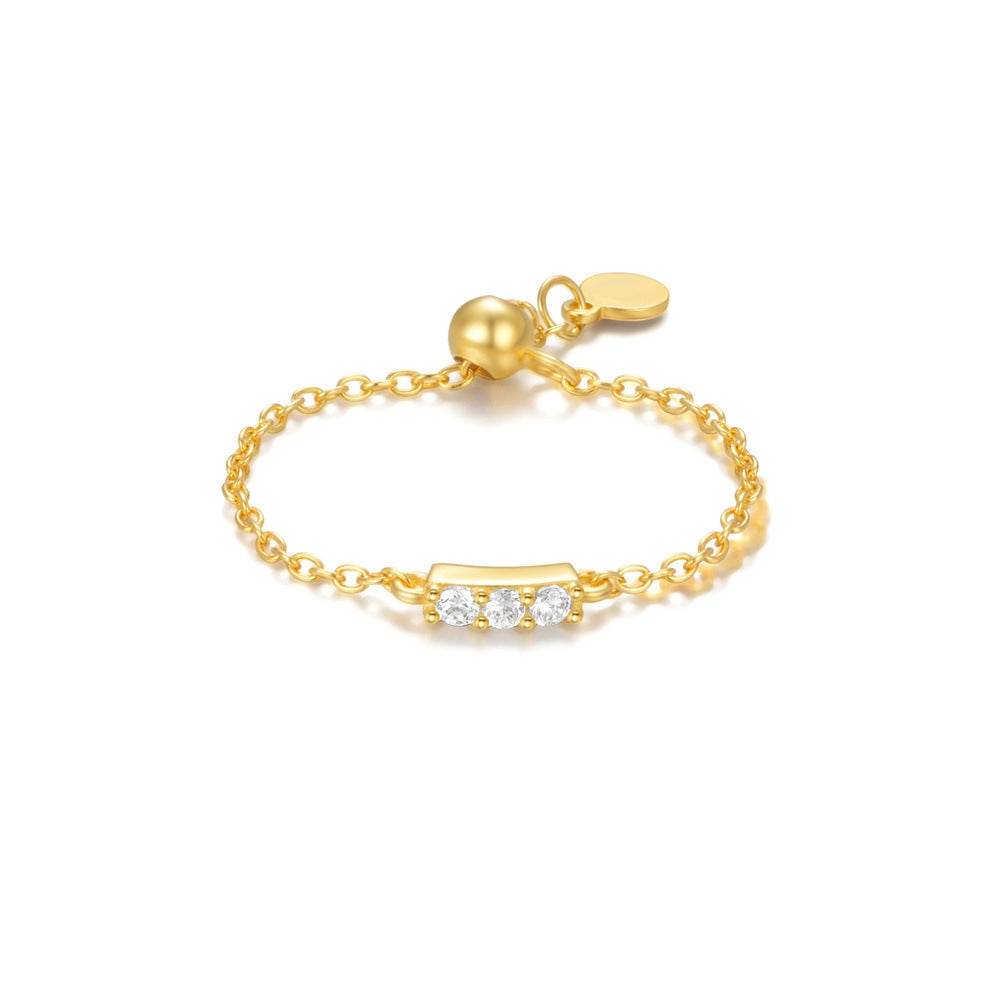 S925 pure silver single row diamond design chain micro inlaid adjustable ring - MOWTE