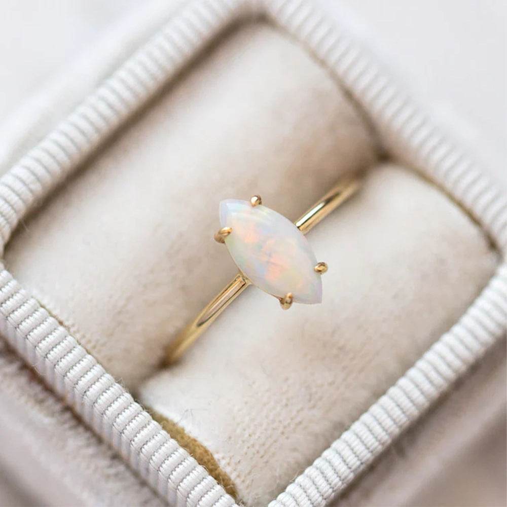 S925 Pure Silver Four Claw Set Opal Stone Ring - MOWTE