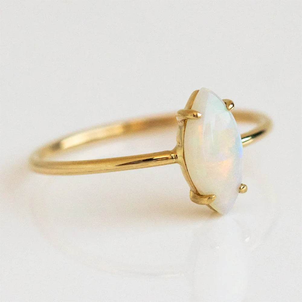 S925 Pure Silver Four Claw Set Opal Stone Ring - MOWTE