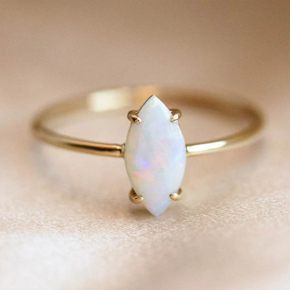 S925 Pure Silver Four Claw Set Opal Stone Ring - MOWTE