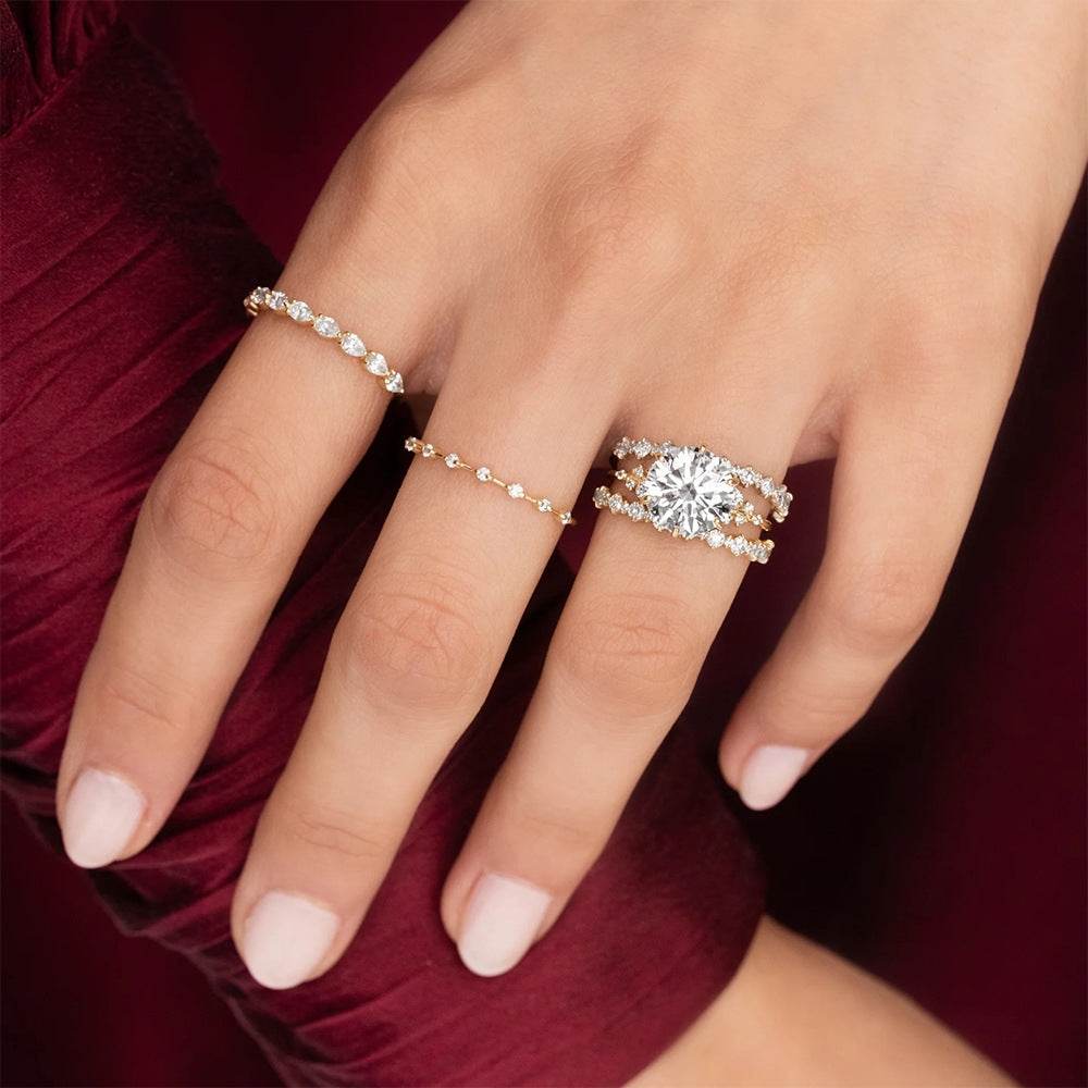 925 sterling silver single drain diamond studded engagement and wedding ring - MOWTE