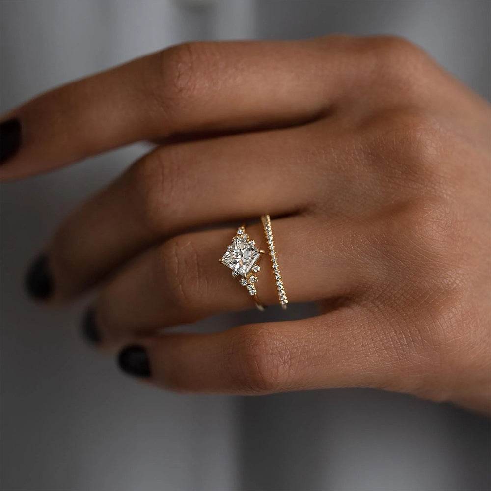 925 sterling silver single drain diamond studded engagement and wedding ring