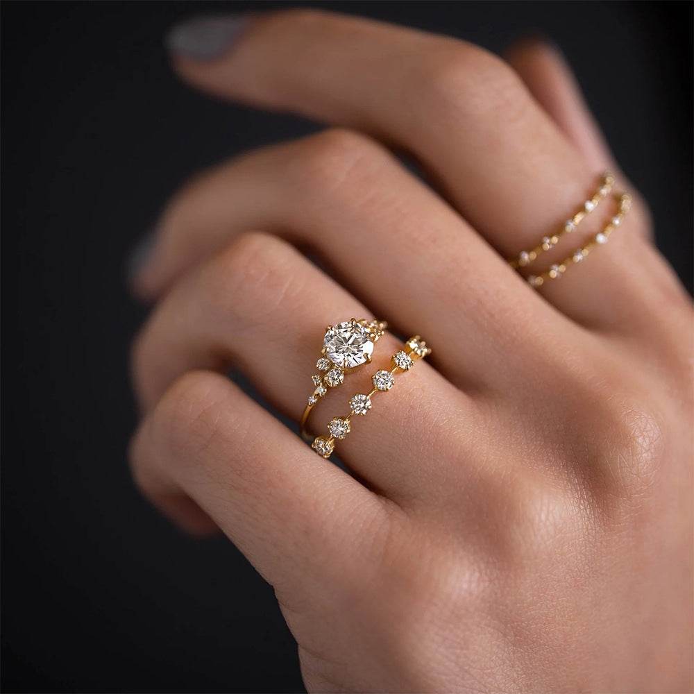 925 sterling silver single drain diamond studded engagement and wedding ring - MOWTE