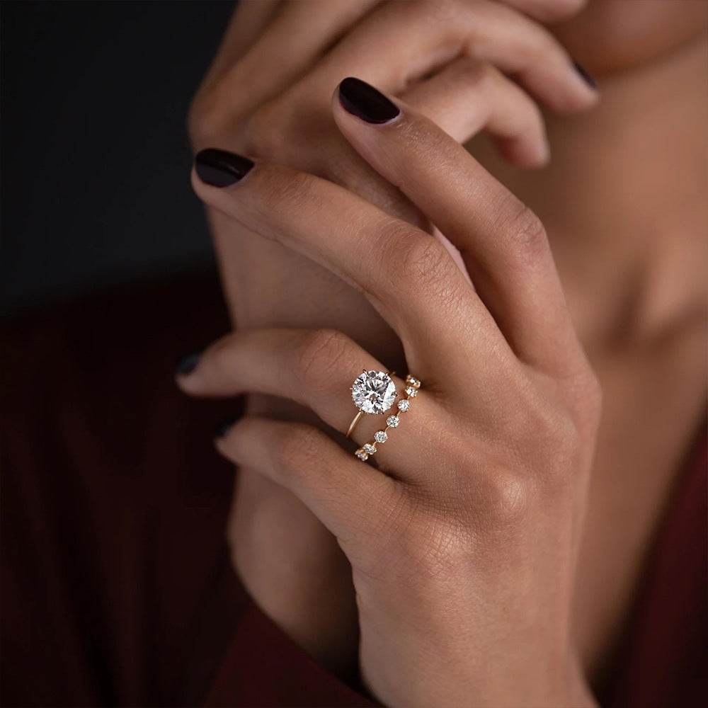 925 sterling silver single drain diamond studded engagement and wedding ring - MOWTE