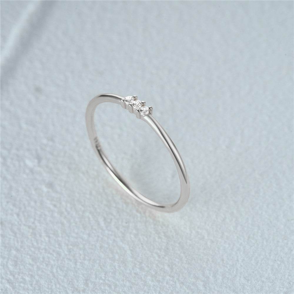 925 sterling silver minimalist three diamond base stackable ring