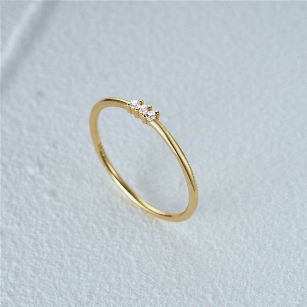 925 sterling silver minimalist three diamond base stackable ring