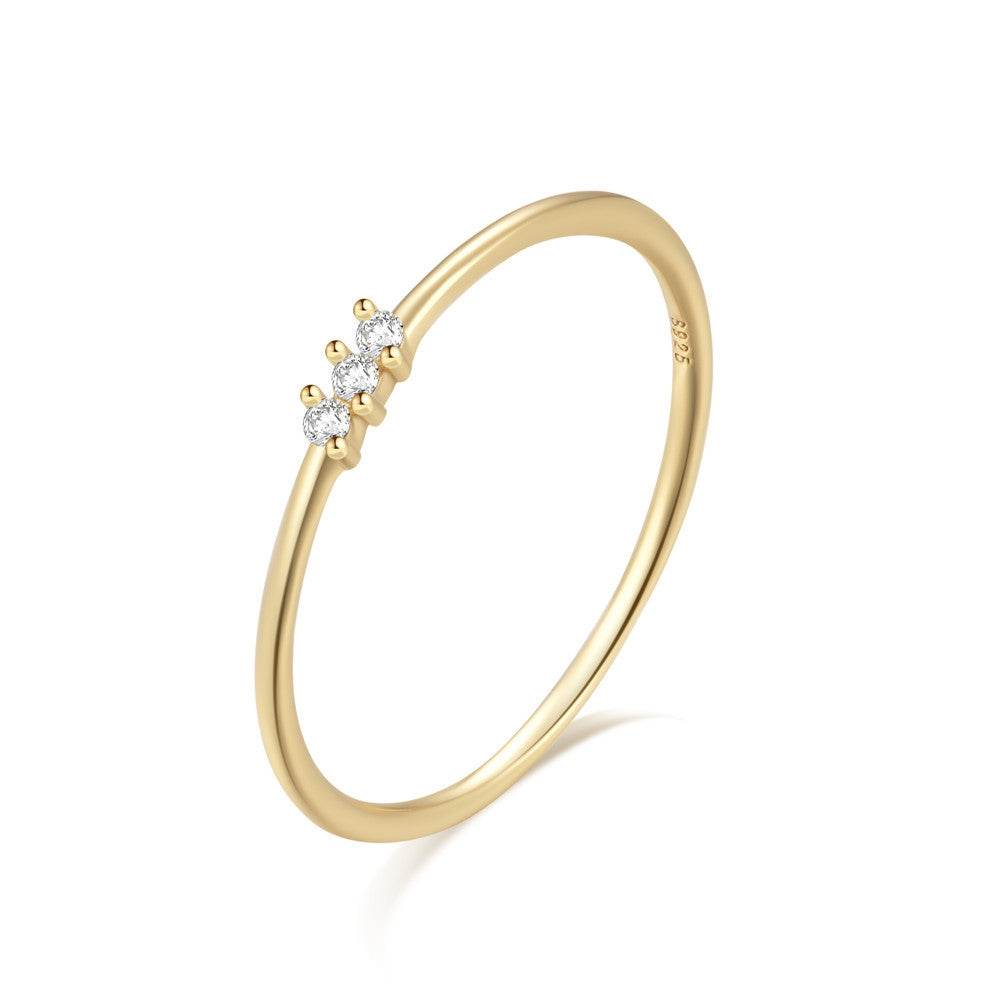 925 sterling silver minimalist three diamond base stackable ring