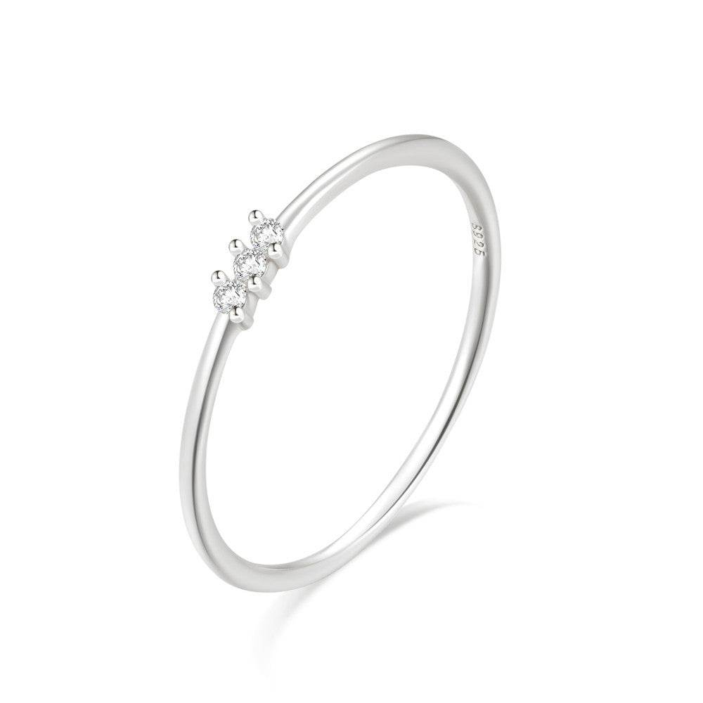 925 sterling silver minimalist three diamond base stackable ring