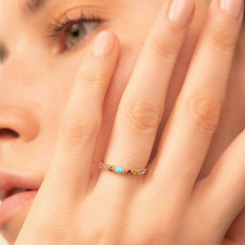 S925 sterling silver color diamond summer outfit stackable ring - MOWTE