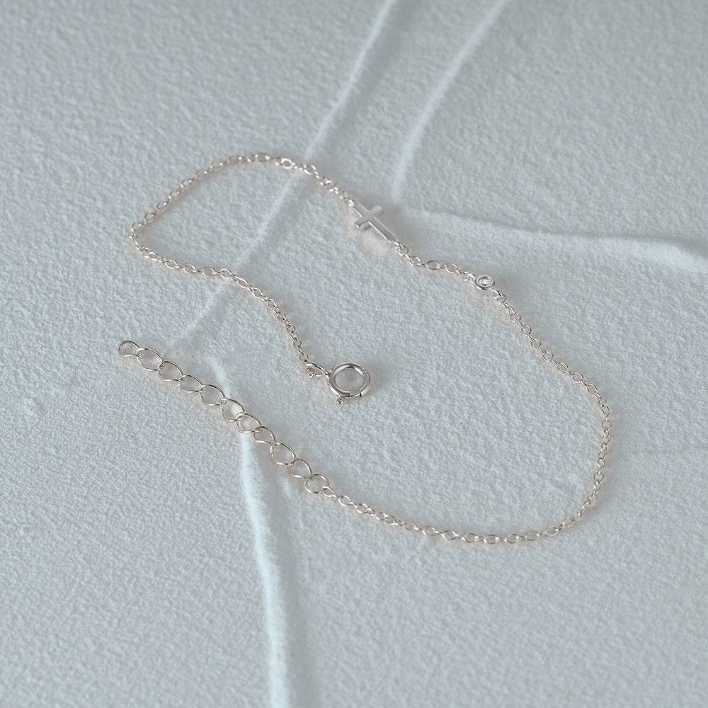 925 sterling silver cross single diamond inlaid women's bracelet - MOWTE