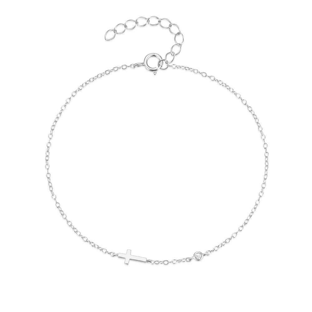 925 sterling silver cross single diamond inlaid women's bracelet - MOWTE