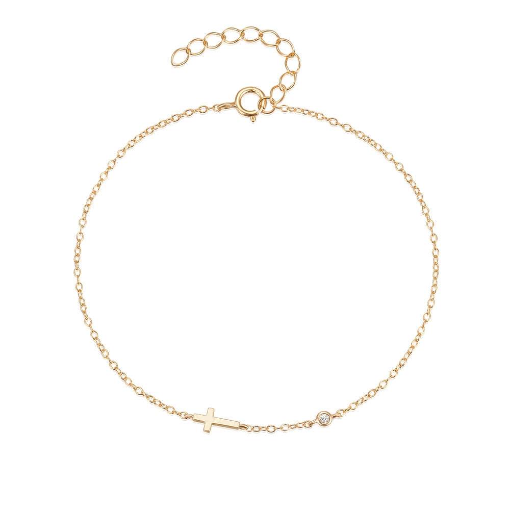 925 sterling silver cross single diamond inlaid women's bracelet - MOWTE