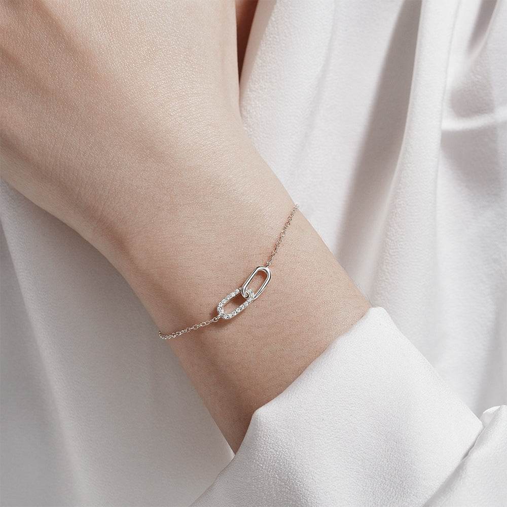 925 sterling silver cross double button zircon inlaid daily wear bracelet - MOWTE