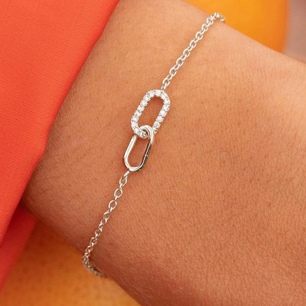 925 sterling silver cross double button zircon inlaid daily wear bracelet - MOWTE