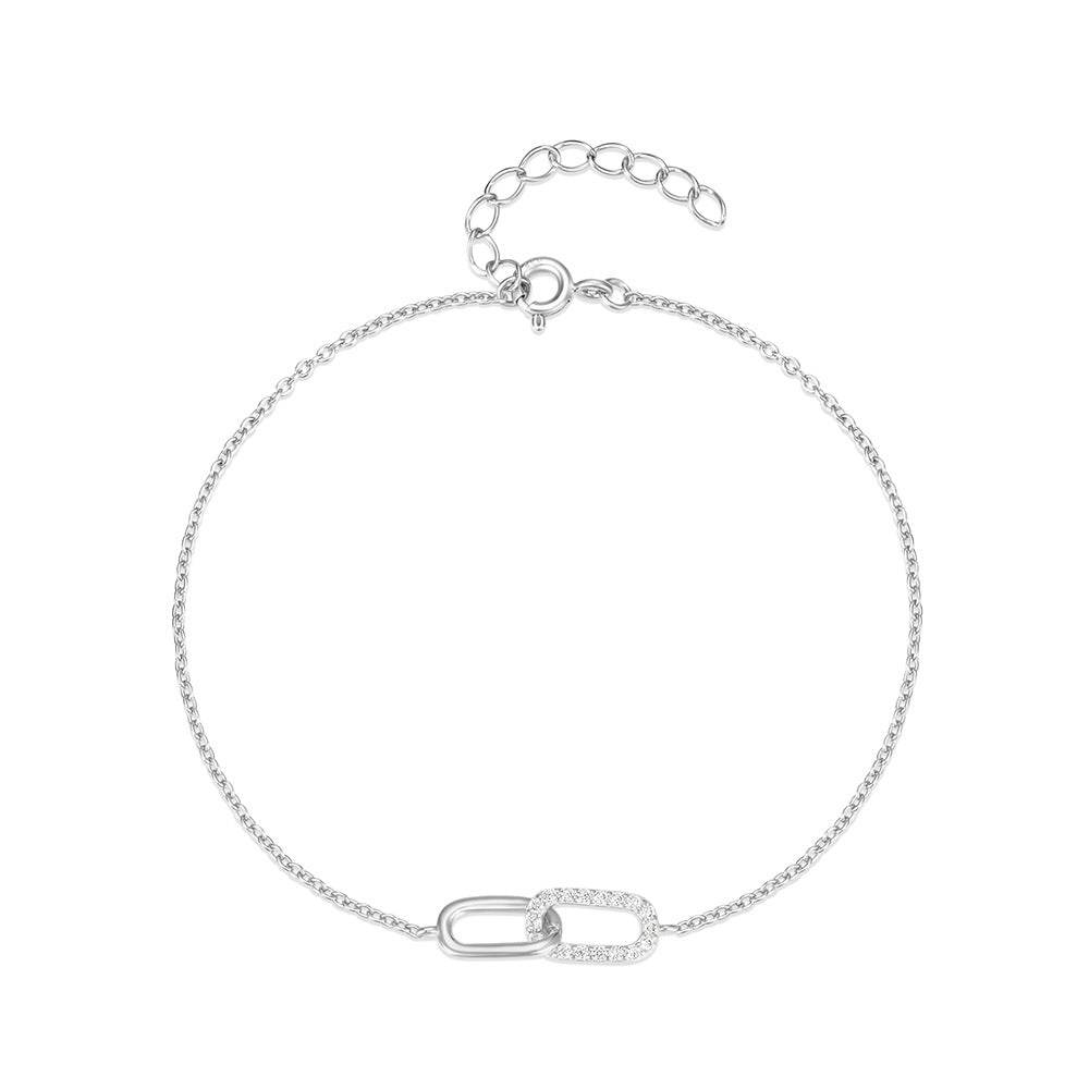 925 sterling silver cross double button zircon inlaid daily wear bracelet - MOWTE