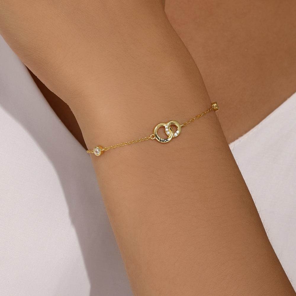 S925 sterling silver double ring diamond inlaid lucky bracelet - MOWTE