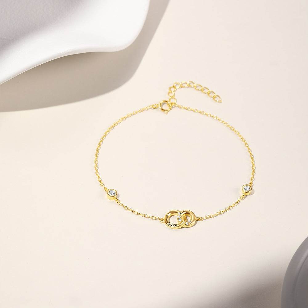 S925 sterling silver double ring diamond inlaid lucky bracelet - MOWTE