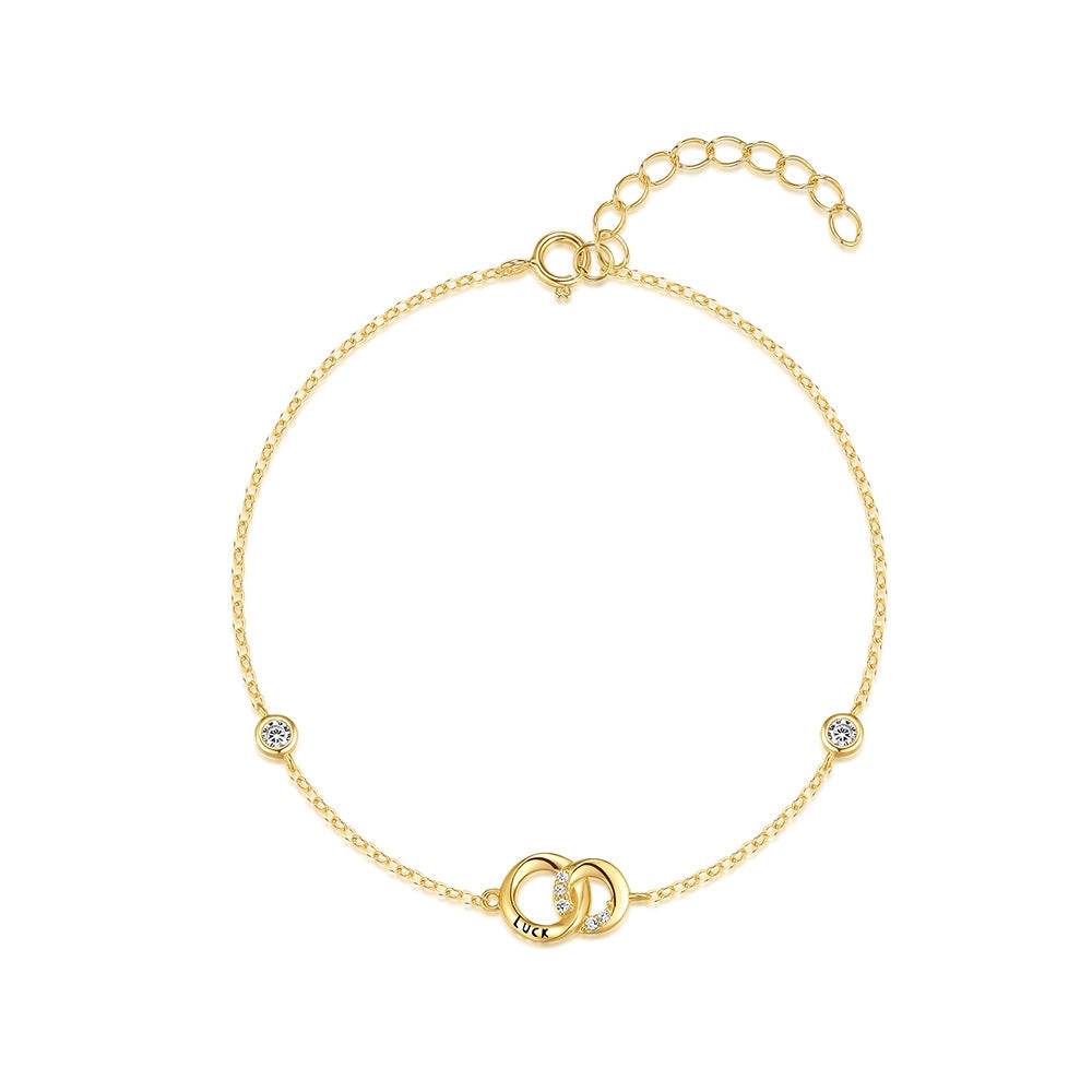 S925 sterling silver double ring diamond inlaid lucky bracelet - MOWTE