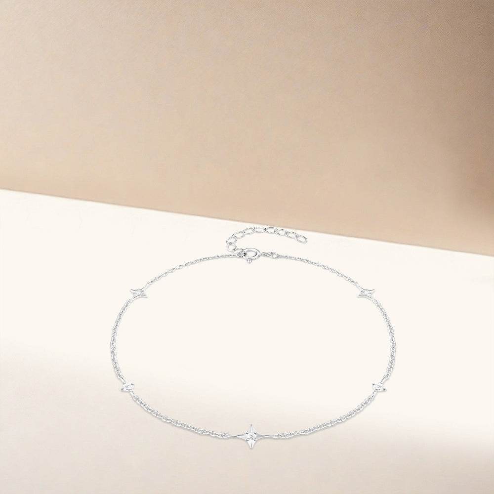 S925 sterling silver four pointed star set with diamonds layered for daily wear bracer - MOWTE