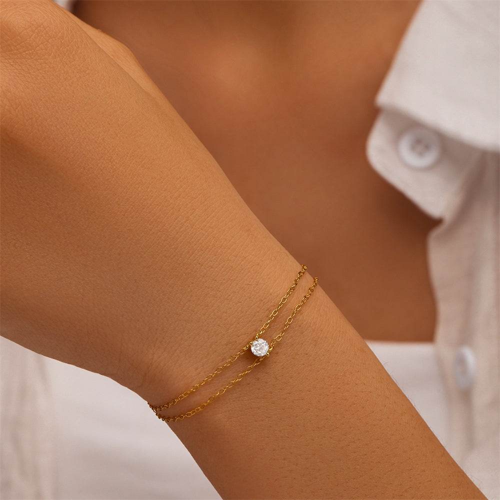 S925 sterling silver daily double-layer diamond inlaid women's wedding bracelet - MOWTE