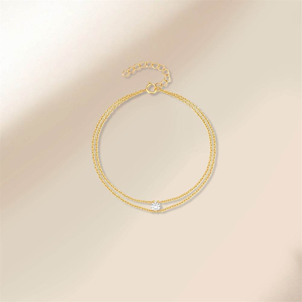 S925 sterling silver daily double-layer diamond inlaid women's wedding bracelet - MOWTE