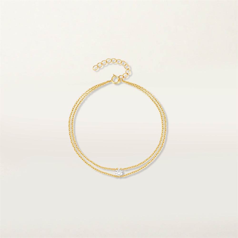 S925 sterling silver daily double-layer diamond inlaid women's wedding bracelet - MOWTE