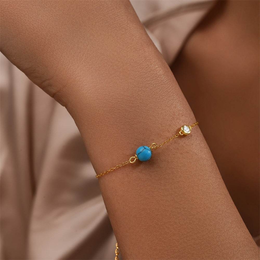 S925 pure silver diamond inlaid turquoise and turquoise high-end bracelet for women - MOWTE