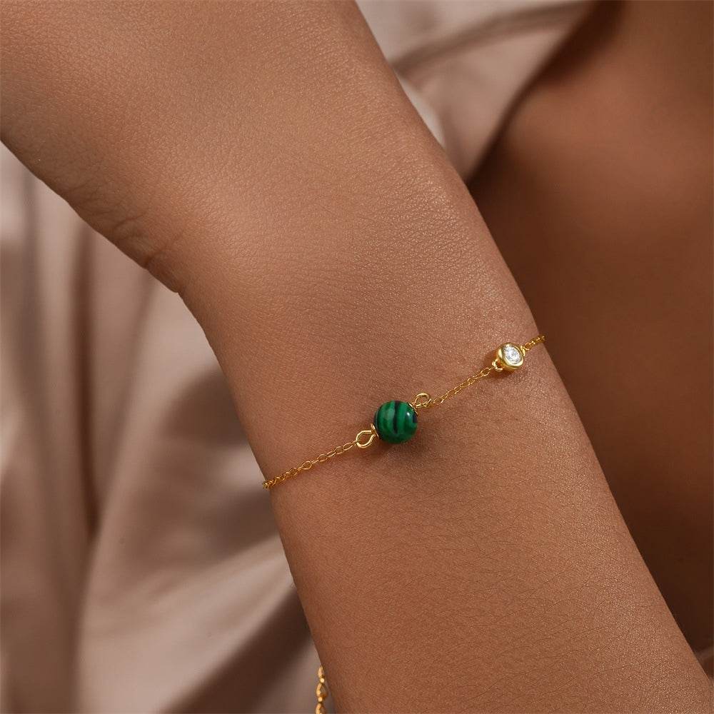 S925 pure silver diamond inlaid turquoise and turquoise high-end bracelet for women - MOWTE