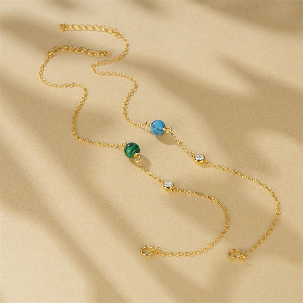 S925 pure silver diamond inlaid turquoise and turquoise high-end bracelet for women - MOWTE