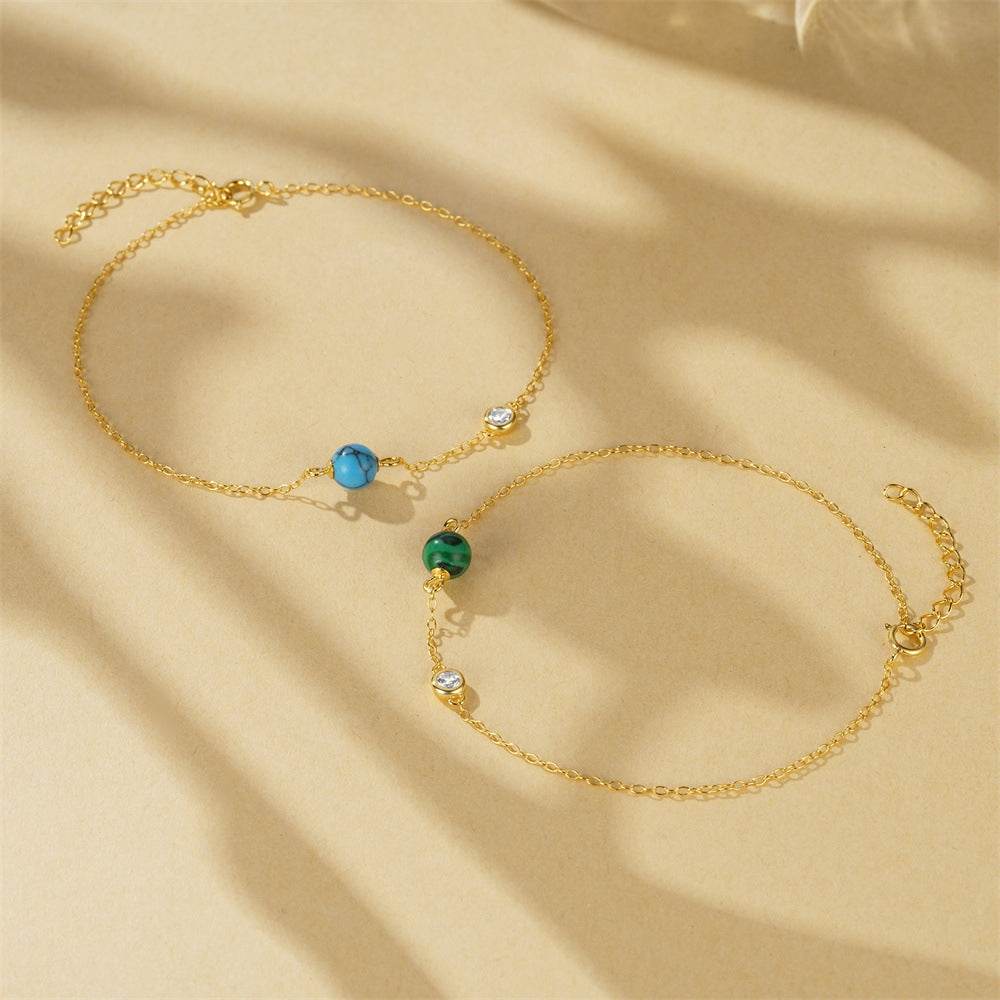 S925 pure silver diamond inlaid turquoise and turquoise high-end bracelet for women - MOWTE