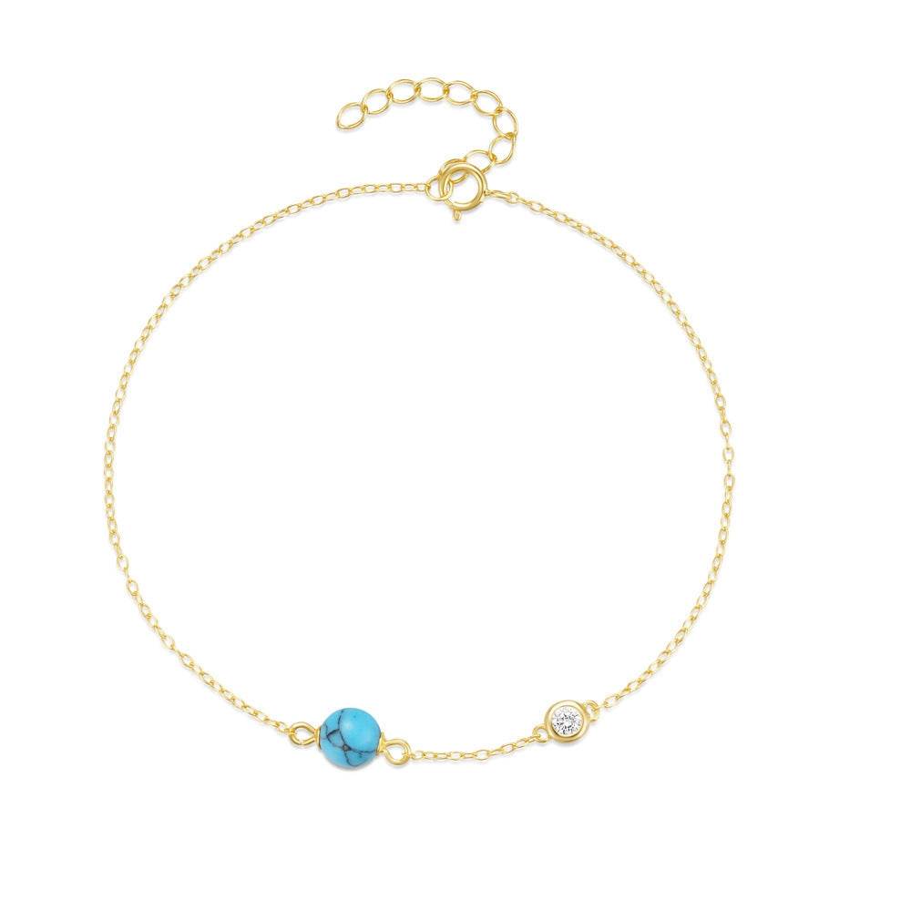 S925 pure silver diamond inlaid turquoise and turquoise high-end bracelet for women - MOWTE