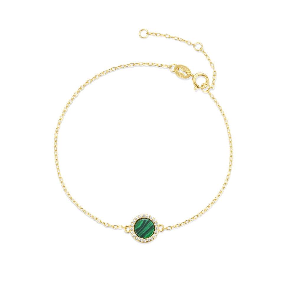 S925 sterling silver classic round peacock stone diamond set versatile bracelet - MOWTE