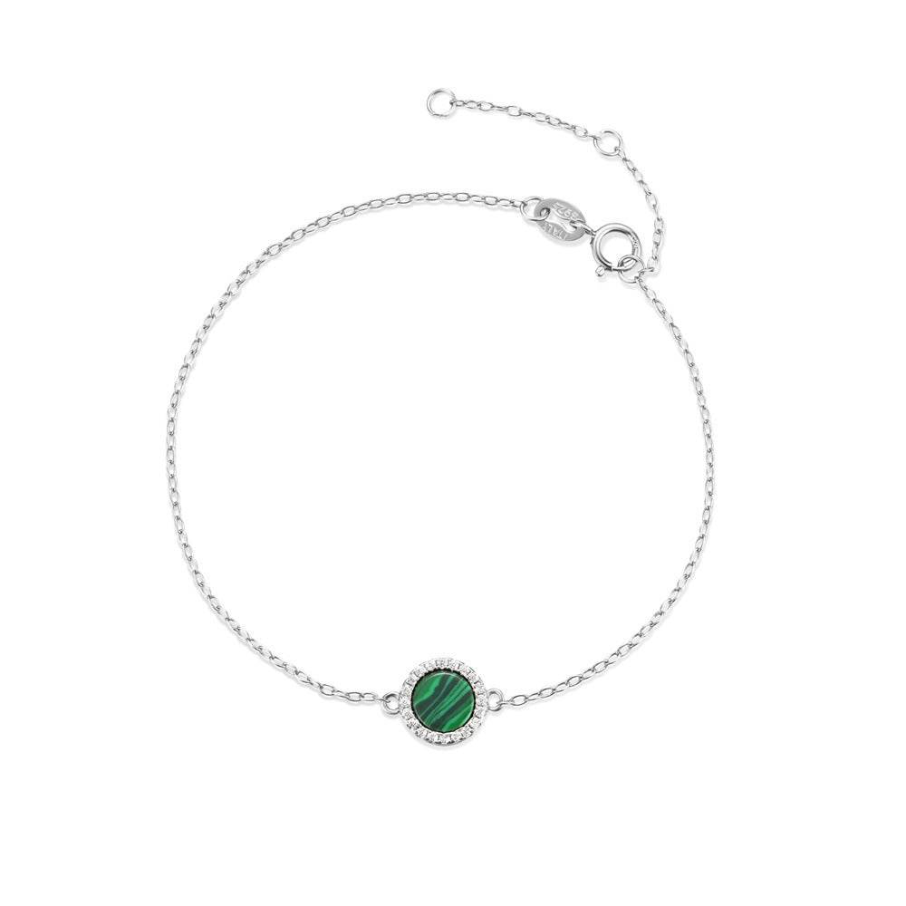 S925 sterling silver classic round peacock stone diamond set versatile bracelet - MOWTE