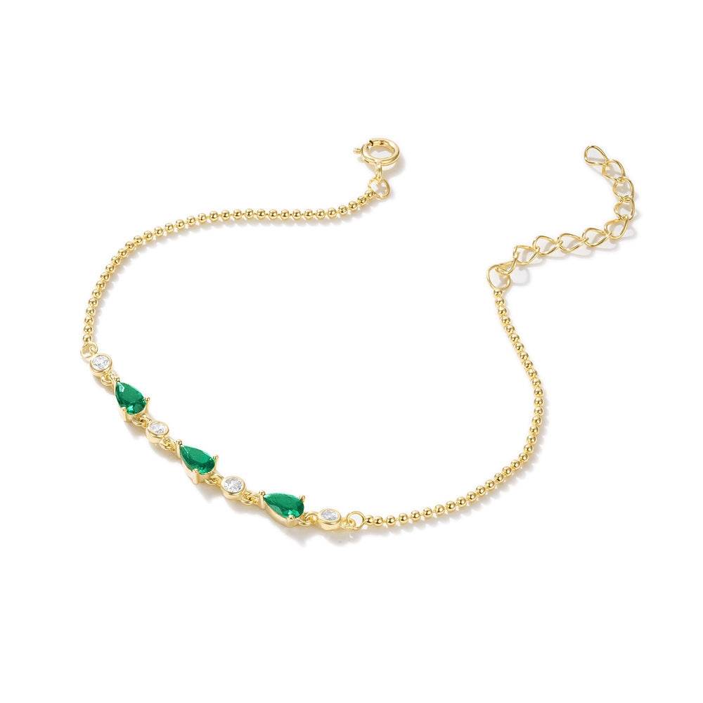 S925 sterling silver round bead chain water drop zircon bracelet - MOWTE