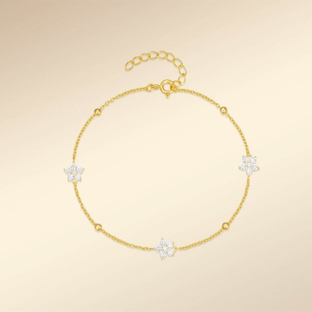 S925 pure silver petal flower set diamond women's daily matching bracelet - MOWTE